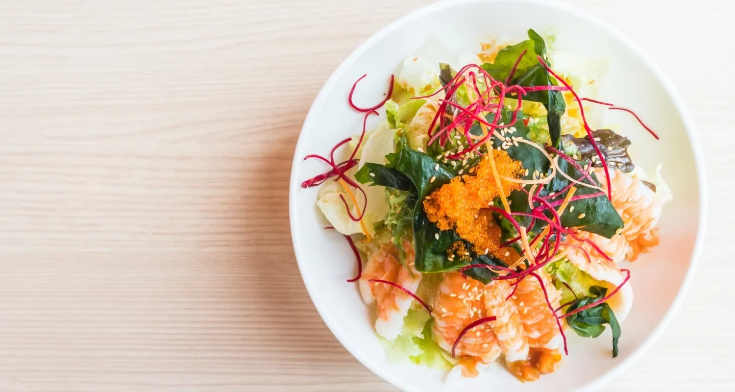 Grilled shrimp and mango ensaladang talong — Filipino eggplant salad with tropical flavor
