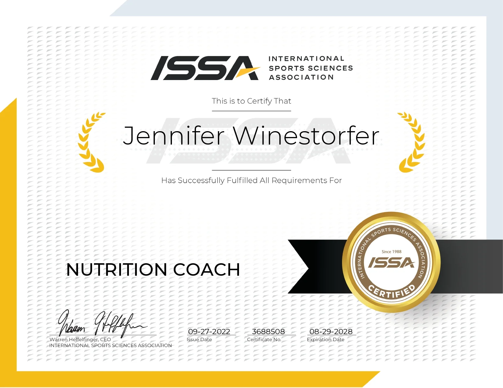 ISSA Certified Nutritionist - certification badge — JenCalling