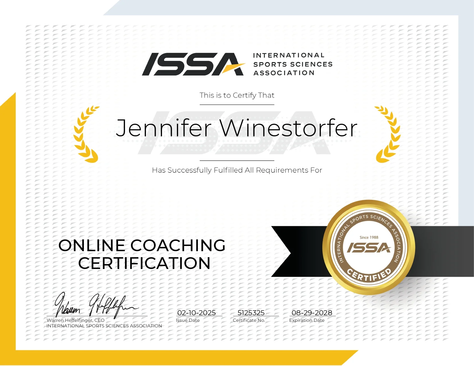 ISSA Online Coach certification badge — JenCalling