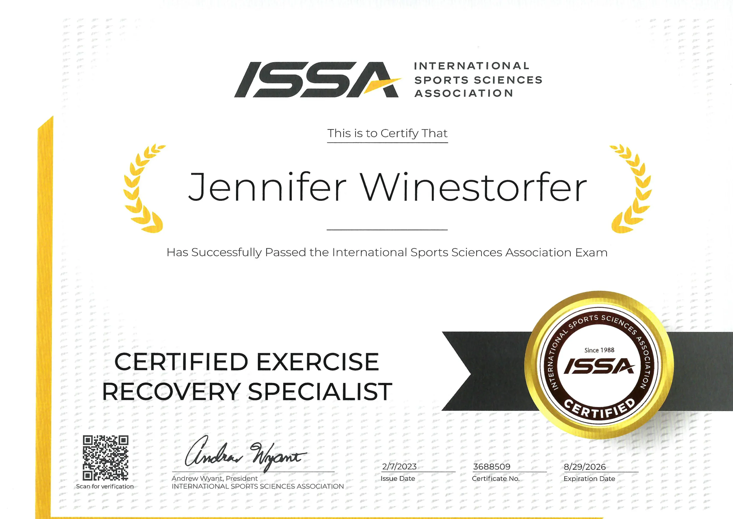 ISSA Certified Exercise Recovery Specialist - certification badge — JenCalling