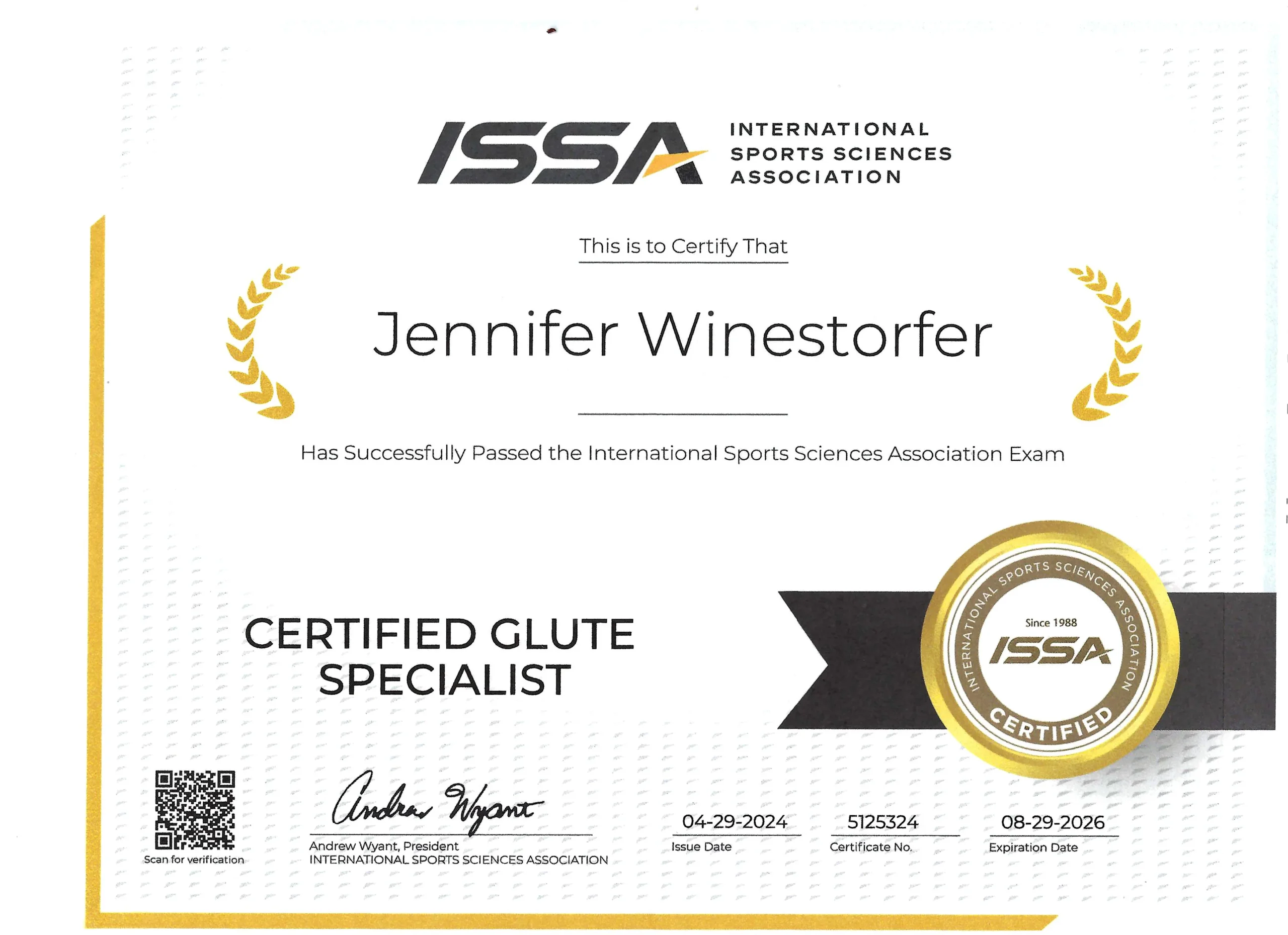 ISSA Certified Glute Specialist - certification badge — JenCalling