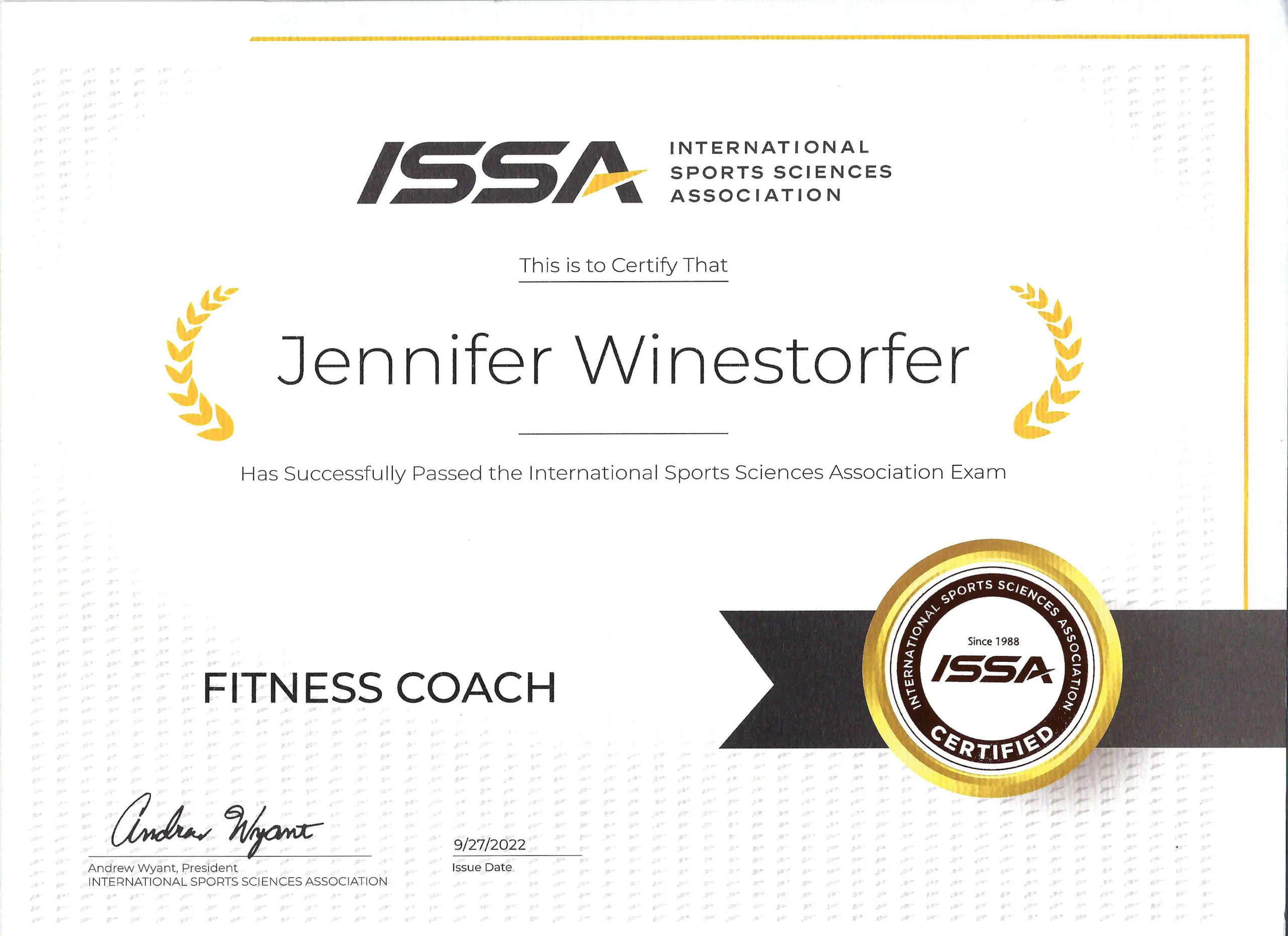ISSA Fitness Coach certification badge — JenCalling