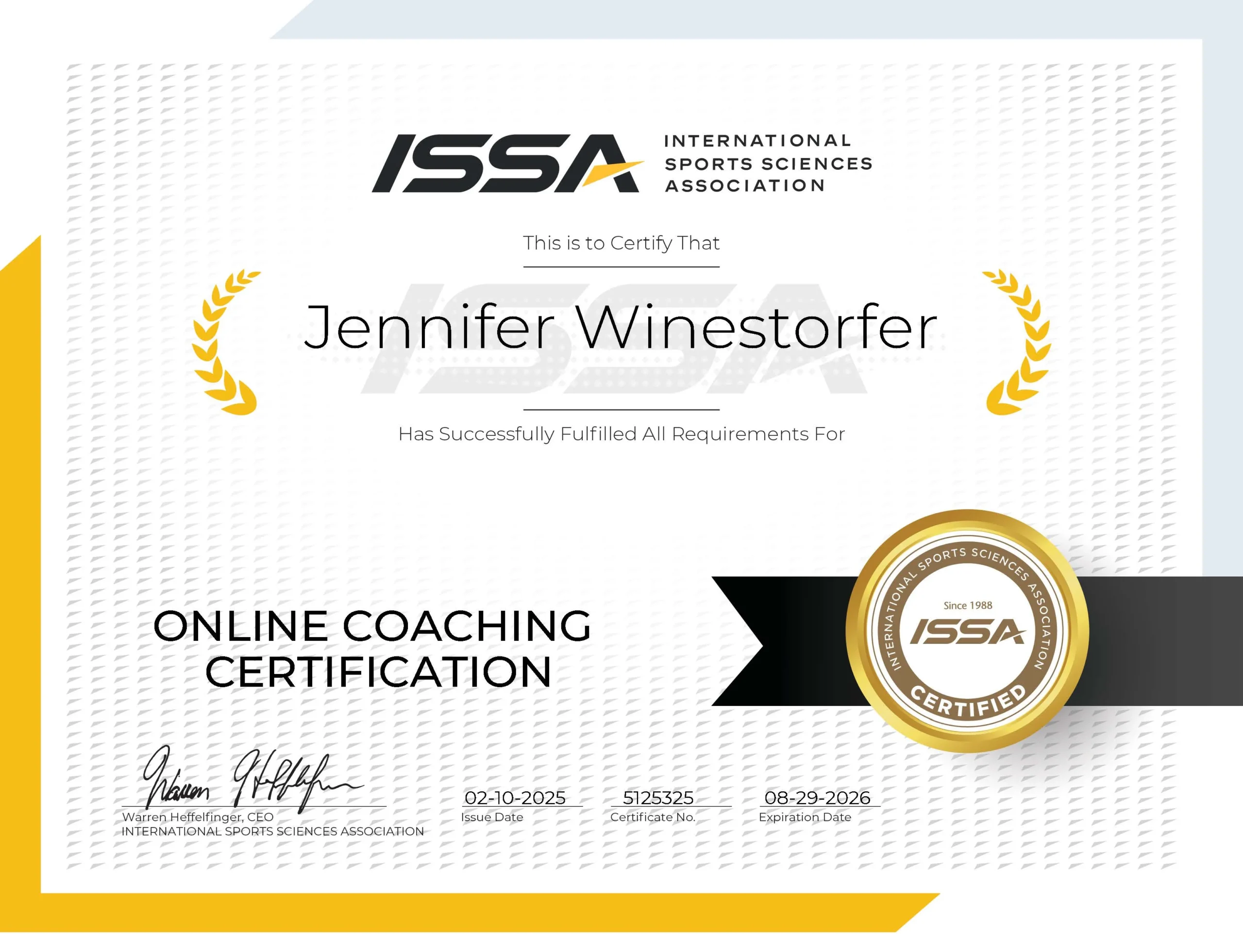 ISSA Online Coach certification badge — JenCalling