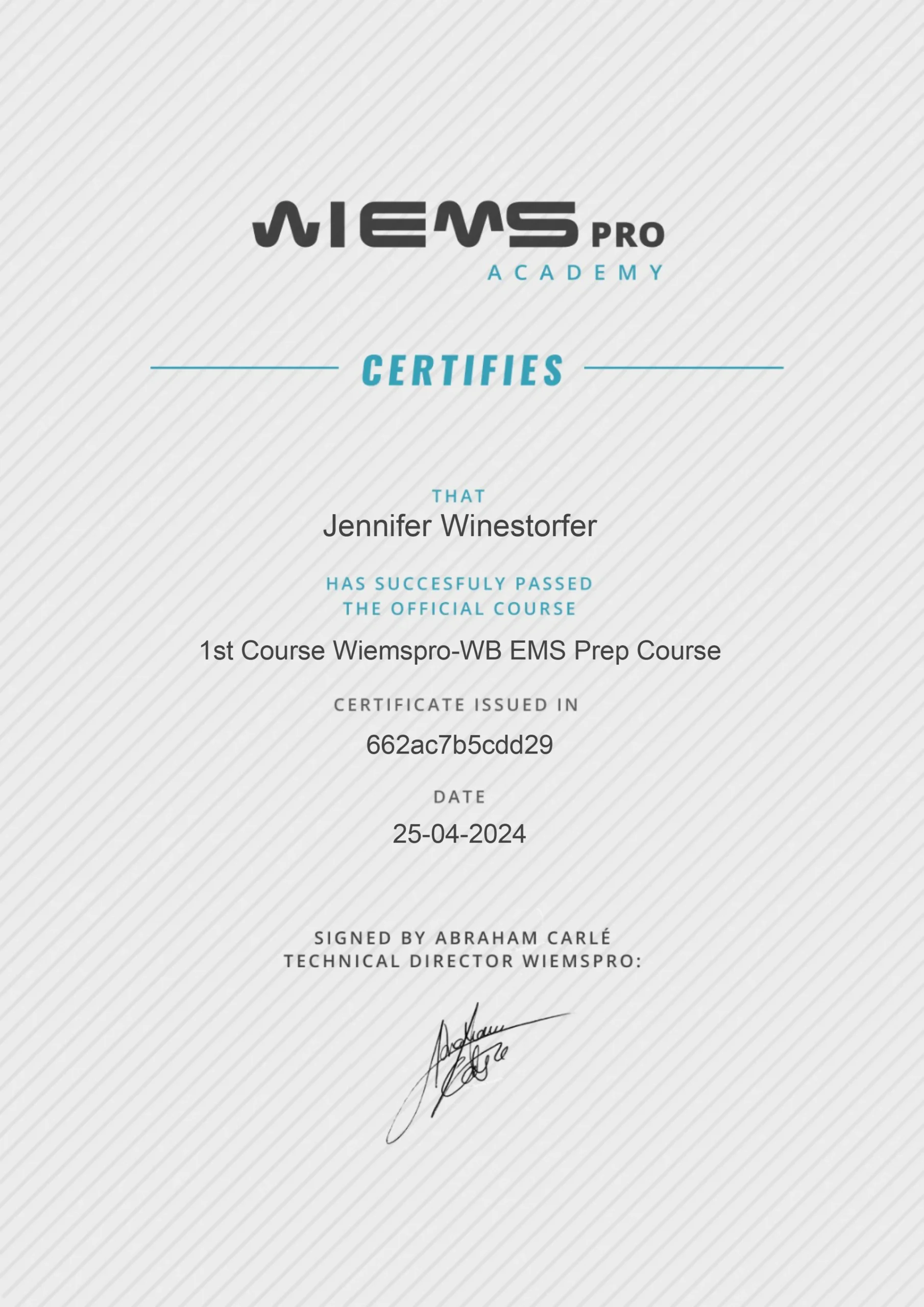 Weimspro Academy EMS certification — JenCalling