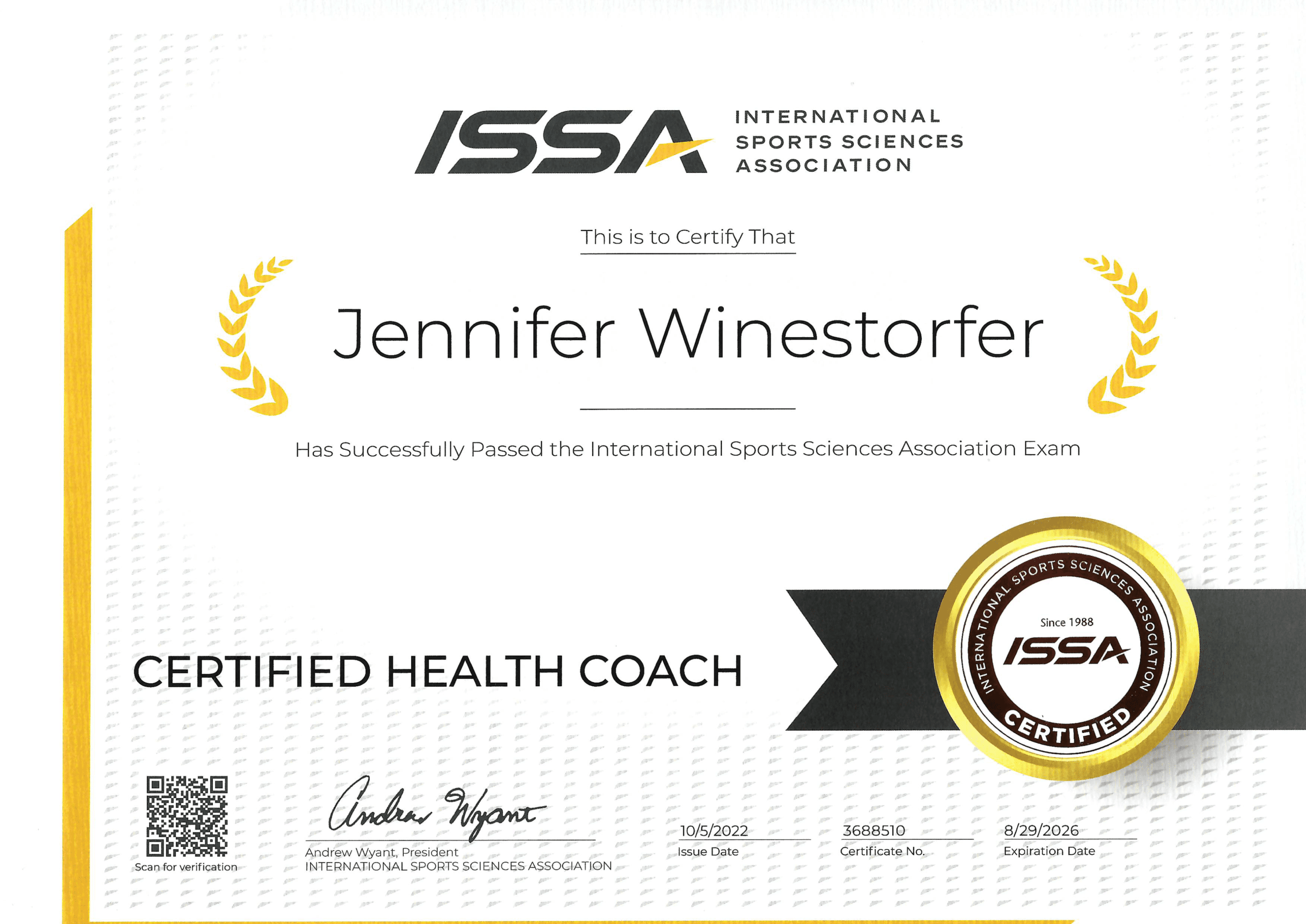 ISSA Certified Health Coach - certification badge — JenCalling